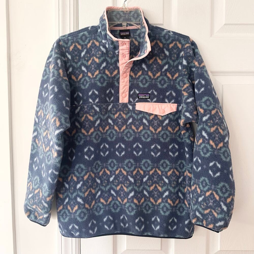 Patagonia Synchilla Snap T Pullover Blue Pink Tundra Cluster Stone Blue 14 XL